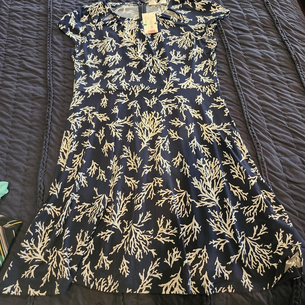 Michael Kors Navy and White Coral Print Mini Dress